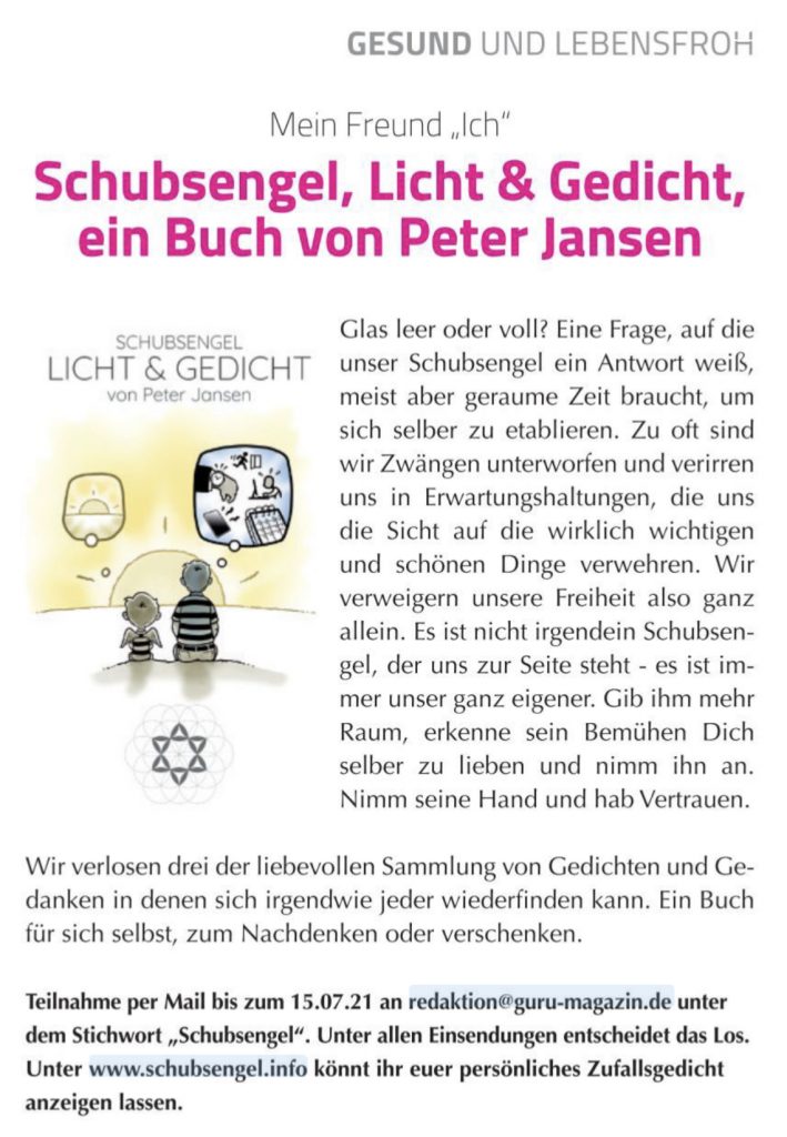 Verlosung und Premiere Band 1 SchubsEngel - Licht & Gedicht im GURU Magazin
